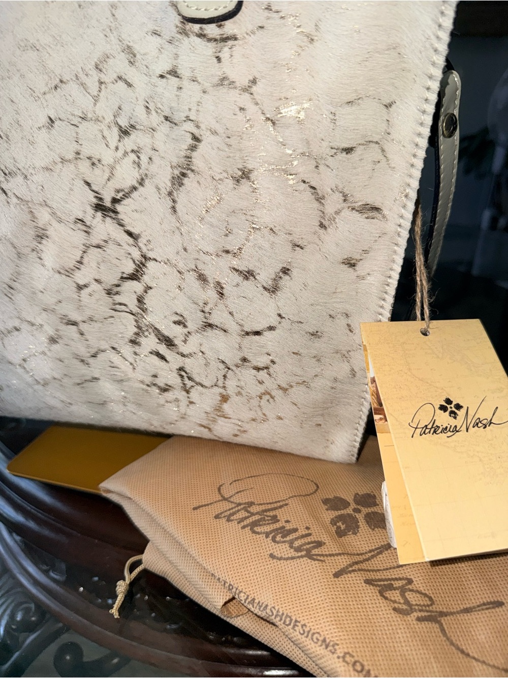 Patricia Nash White and Gold Marbled Tote with Stud Accents - Picture 6 of 7
